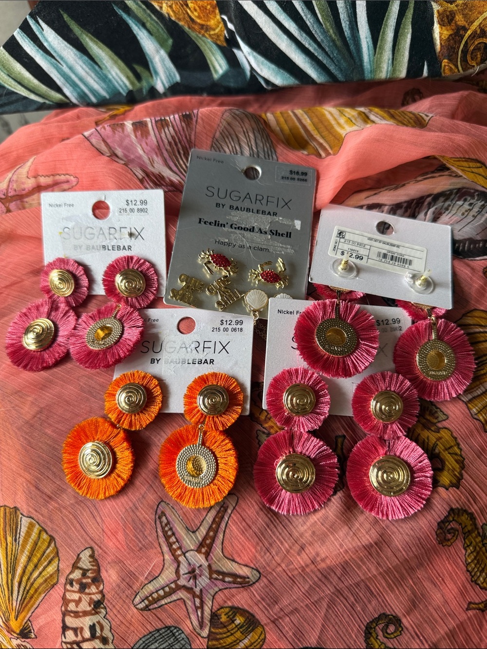Sugarfix by BaubleBar Pink & Orange Statement Earrings Set Lot 5 retail 65$